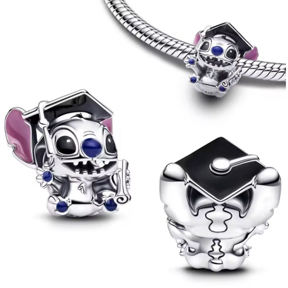 NWOT Stitch Graduation Silver Pandora FIT Charm